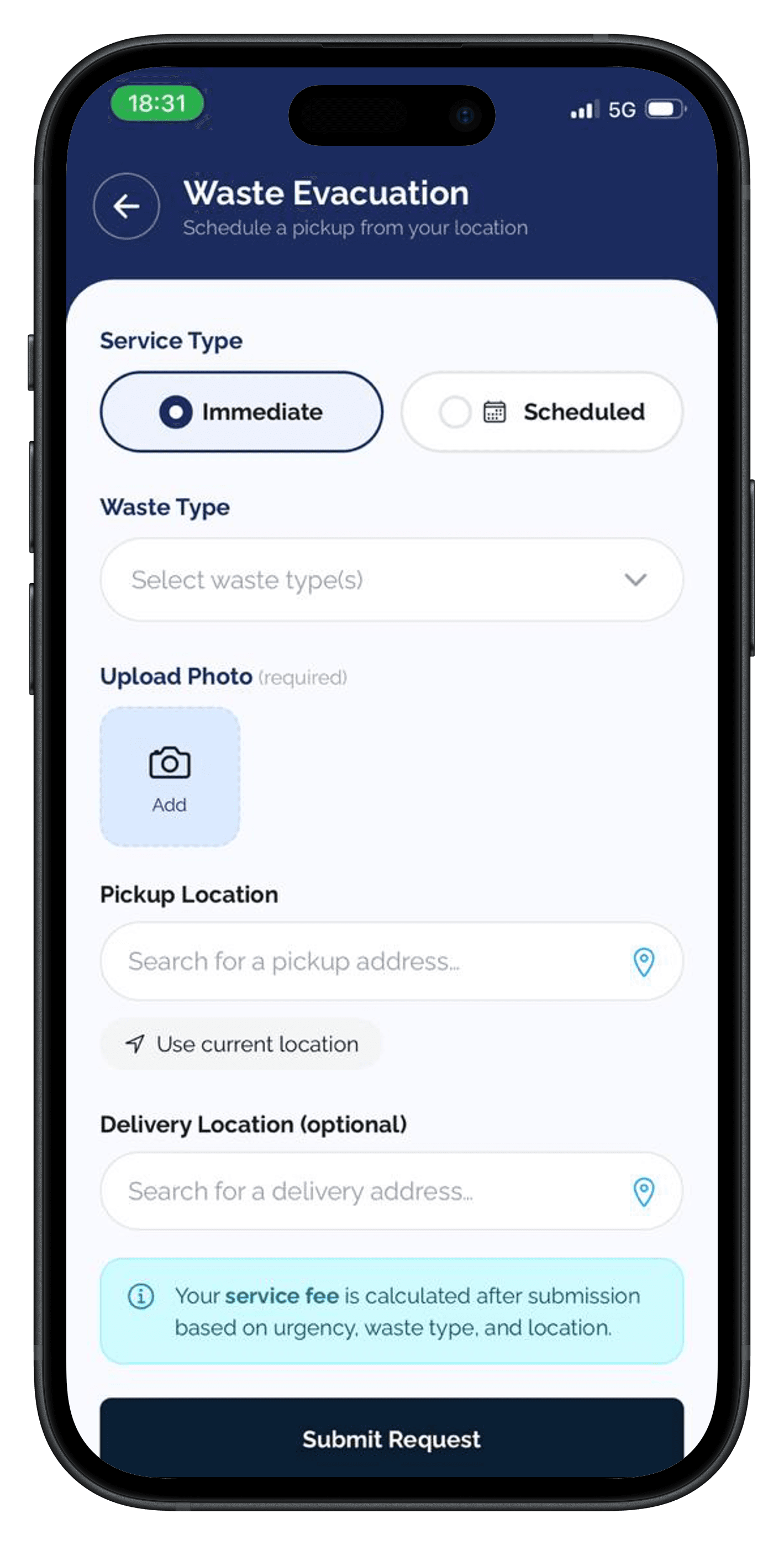 Waste Evacuation booking form